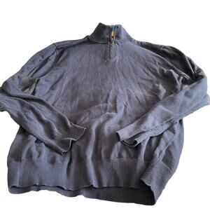 Old Rye Mens Grey Navy Blue XL 3/4 Quarter Zip Sweater 100%cotton Golf